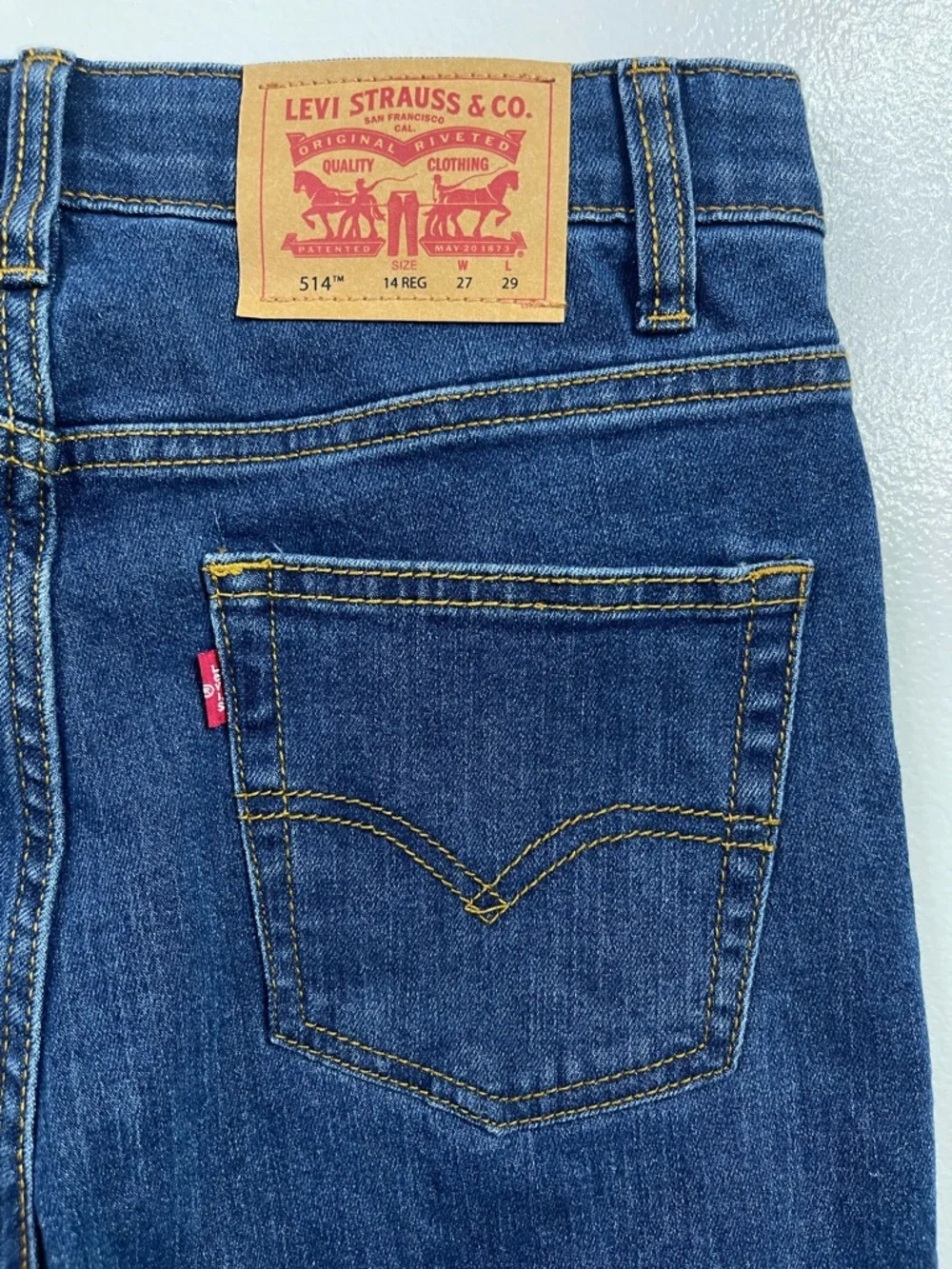 Levi's 514 Straight Fit Performance Denim Blue Jeans Boys Size 14 Reg (27x29)
